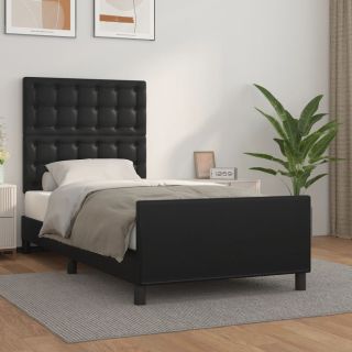 каркас кровати с изголовьем, черный, 100x200 см, искусственная кожа