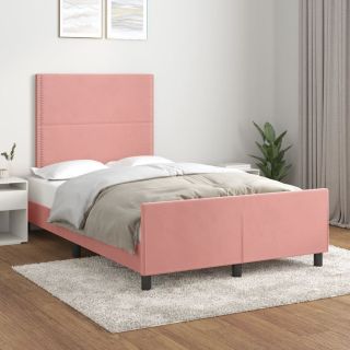 каркас кровати с изголовьем, розовый, 120 x 200 см, бархат