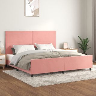 каркас кровати с изголовьем, розовый, 200x200 см, бархат