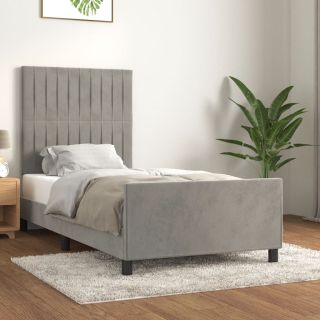 voodiraam ilma madratsita, helehall, 90x190 cm, samet