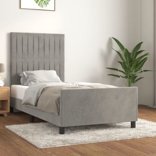voodiraam ilma madratsita, helehall, 90x200 cm, samet
