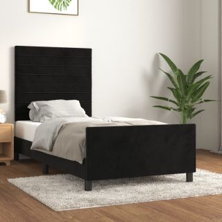 voodiraam peatsiga, must, 90x190 cm, samet