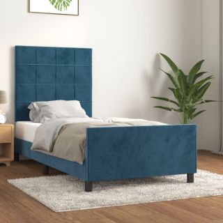 Voodiraam ilma Madratsita Tumesinine 90x190 cm samet