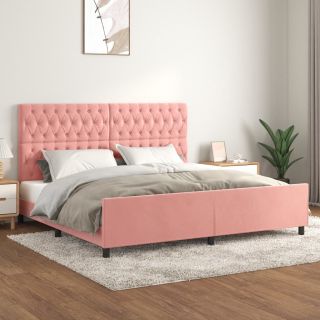 каркас кровати с изголовьем, розовый, 200x200 см, бархат