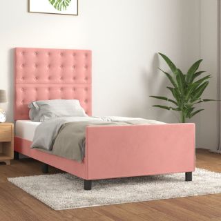 каркас кровати с изголовьем, розовый, 80x200 см, бархат