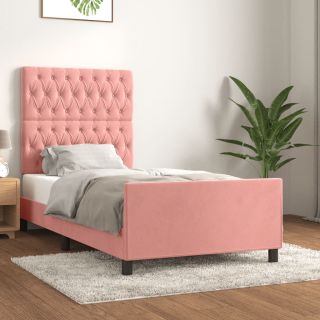 каркас кровати с изголовьем, розовый, 100x200 см, бархат