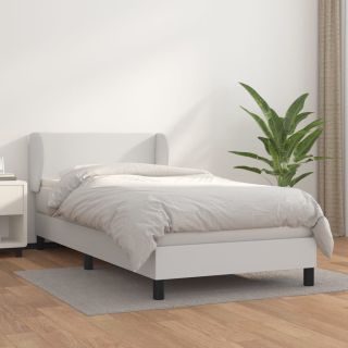континентальная кровать с матрасом, белая, 90x200 см, искусственная кожа