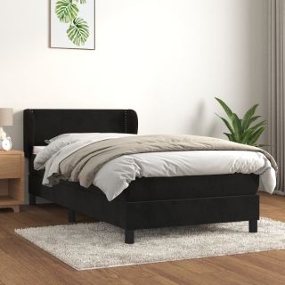 континентальная кровать с матрасом, черная, 80x200 см, бархат