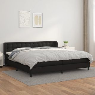 континентальная кровать с матрасом, черная, 200x200 см, искусственная кожа