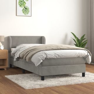 континентальная кровать с матрасом, светло-серая, 80x200 см, бархат