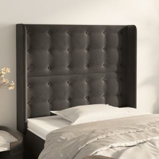 Изголовье с бортиками, темно-серое, 103x16x118/128 см, бархат