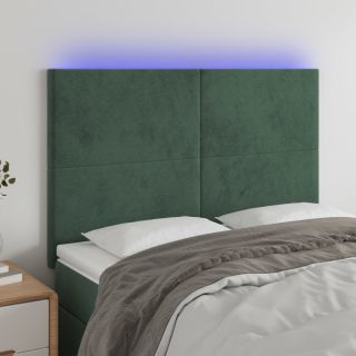 Изголовье со светодиодной подсветкой, темно-зеленое, 144x5x118/128 см, бархат
