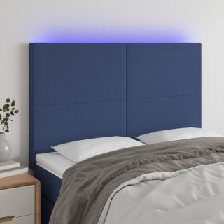 Изголовье со светодиодной подсветкой, синее, 144x5x118/128 см, ткань