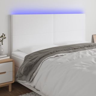 LED-voodipeats, valge, 180x5x118/128 cm, kunstnahk