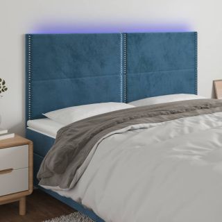 LED-voodipeats, tumesinine, 200x5x118/128 cm, samet