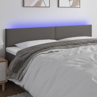 Изголовье кровати со светодиодной подсветкой, серое, 160x5x78/88 см, искусственная кожа