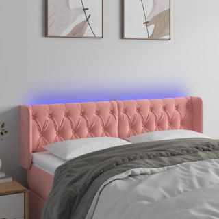 Изголовье со светодиодной подсветкой, розовое, 163x16x78/88 см, бархат