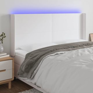 LED-voodipeats, valge, 183x16x118/128 cm, kunstnahk