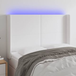 LED-voodipeats, valge, 147x16x118/128 cm, kunstnahk