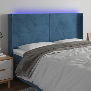 LED-voodipeats, tumesinine, 163x16x118/128 cm, samet