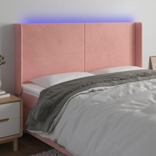 Изголовье со светодиодной подсветкой, розовое, 183x16x118/128 см, бархат
