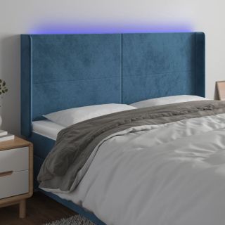 LED-voodipeats, tumesinine, 183x16x118/128 cm, samet