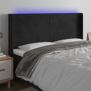 Изголовье со светодиодной подсветкой, черное, 203x16x118/128 см, бархат