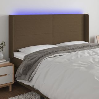 Изголовье кровати со светодиодной подсветкой, темно-коричневое, 183x16x118/128 см, ткань