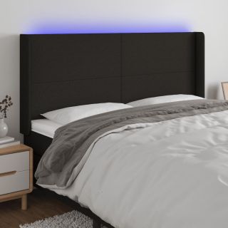 Изголовье кровати со светодиодной подсветкой, черное, 183x16x118/128 см, ткань