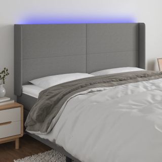 Изголовье кровати со светодиодной подсветкой, темно-серое, 203x16x118/128 см, ткань