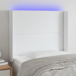 LED-voodipeats, valge, 93x16x118/128 cm, kunstnahk