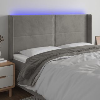 LED-voodipeats, helehall, 163x16x118/128 cm, samet