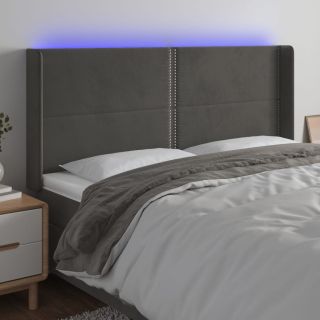 Изголовье кровати со светодиодной подсветкой, темно-серое, 203x16x118/128 см, бархат