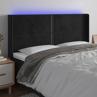 Изголовье со светодиодной подсветкой, черное, 203x16x118/128 см, бархат