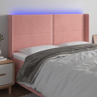 LED-voodipeats, roosa, 203x16x118/128 cm, samet