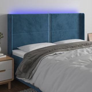LED-voodipeats, tumesinine, 203x16x118/128 cm, samet