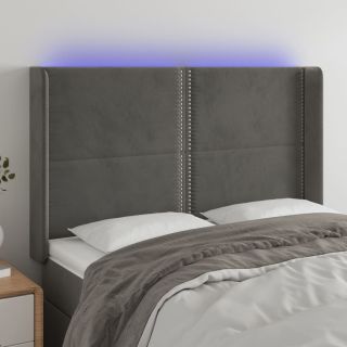 Изголовье со светодиодной подсветкой, темно-серое, 147x16x118/128 см, бархат