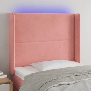 Изголовье со светодиодной подсветкой, розовое, 103x16x118/128 см, бархат