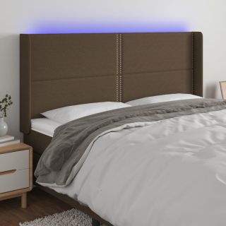 Изголовье кровати со светодиодной подсветкой, темно-коричневое, 203x16x118/128 см, ткань