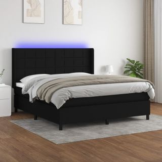 kontinentaalvoodi madrats ja LED, must, 160x200 cm, kangas