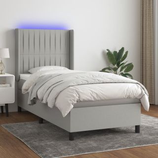 kontinentaalvoodi madrats ja LED, helehall, 90x190 cm, kangas