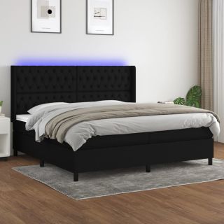 kontinentaalvoodi madrats ja LED, must, 200x200 cm, kangas