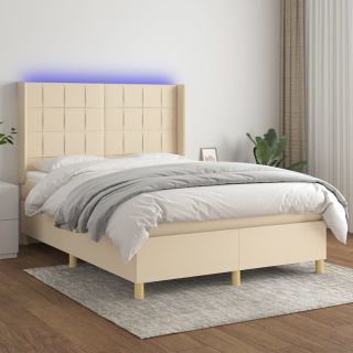 kontinentaalvoodi madrats ja LED, kreemjas, 140x200 cm, kangas