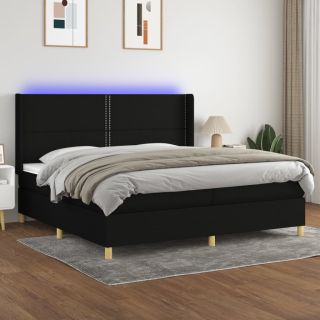 kontinentaalvoodi madrats ja LED, must, 200x200 cm, kangas