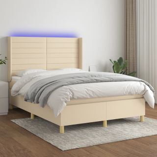 kontinentaalvoodi madrats ja LED, kreemjas, 140x190 cm, kangas
