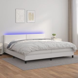 континентальная кровать с матрасом, светодиодная подсветка, белая, 200x200 см, искусственная кожа