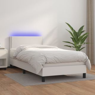 континентальная кровать с матрасом, светодиодная подсветка, белая, 90x200 см, искусственная кожа