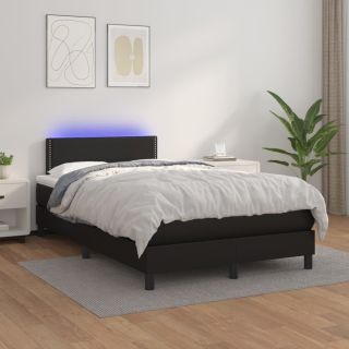 континентальная кровать с матрасом, светодиодная подсветка, черная, 120x200 см, искусственная кожа