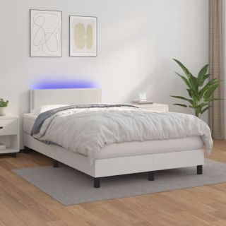 континентальная кровать с матрасом, светодиодная подсветка, белая, 120x200 см, искусственная кожа
