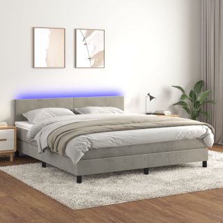 kontinentaalvoodi madrats ja LED, helehall, 180x200 cm, samet